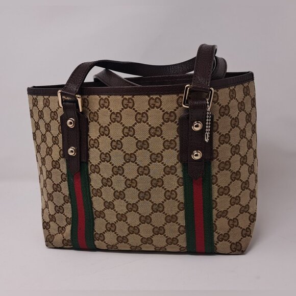 Gucci Women's GG Canvas Shelly Tote Bag Hand Bag Web Stripe Leather 137396 - Picture 3 of 16